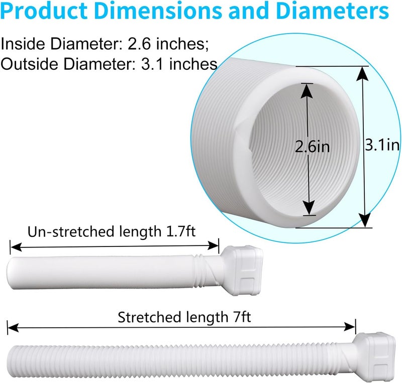 Prestantious 7ft Long Gutter Downspout Extensions, 3.1” OD Gutter Downspout Extender Pipe for 2"×3" Downspout and 3"×4"Downspout, Flexible Pipe Stretched Length 7ft, White,2-Pack - Image 2